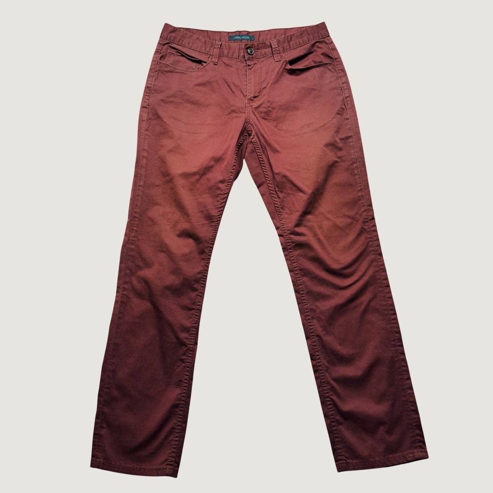 Perry Ellis Chino Pants Mens 33x32 Burgundy Excellent Slim Fit Stretch Cotton
